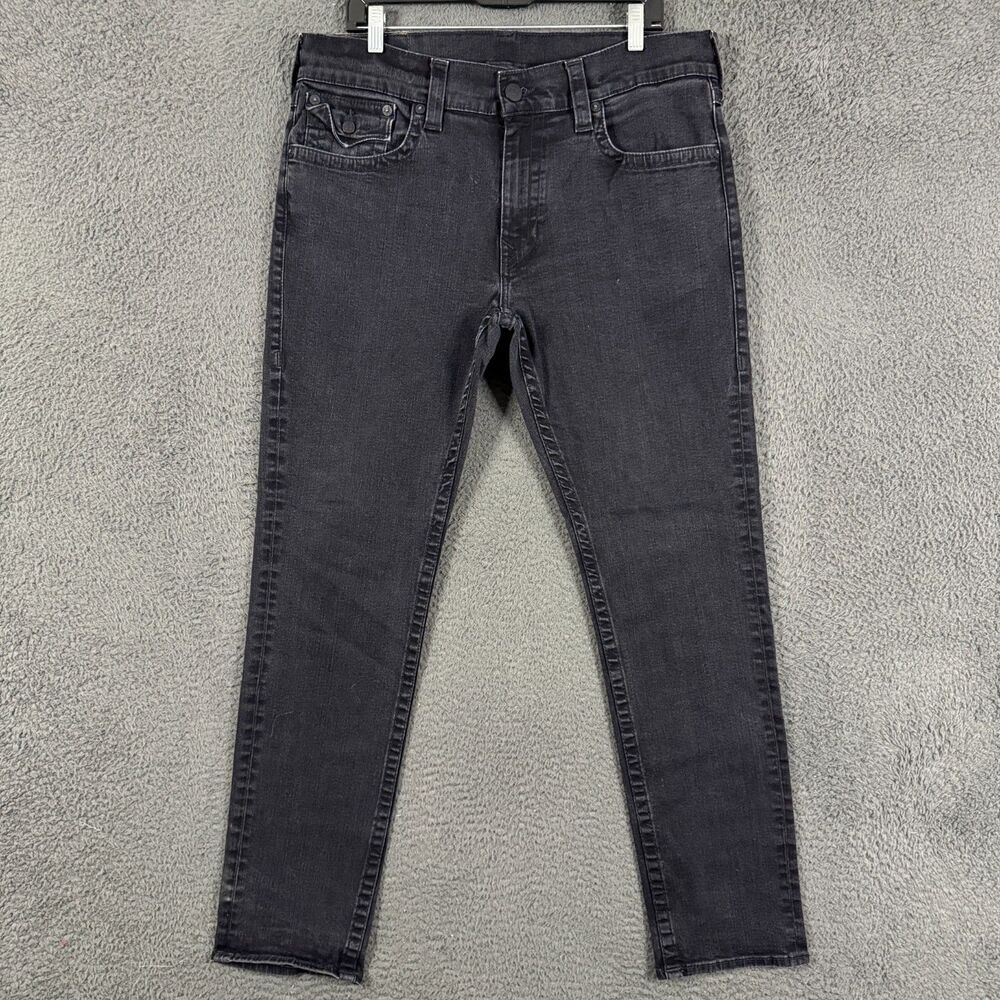 True Religion Jeans Mens 36x31 Black Rocco Relaxed Skinny Fit Stretch Denim